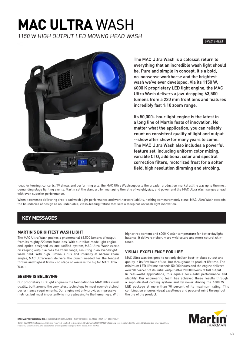 Página 1 del manual Ficha técnica Martin MAC Ultra Wash