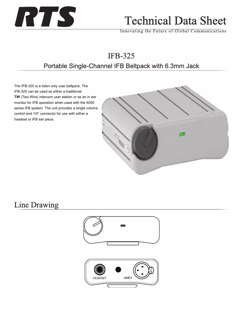 Página 1 del manual Ficha técnica RTS IFB-325