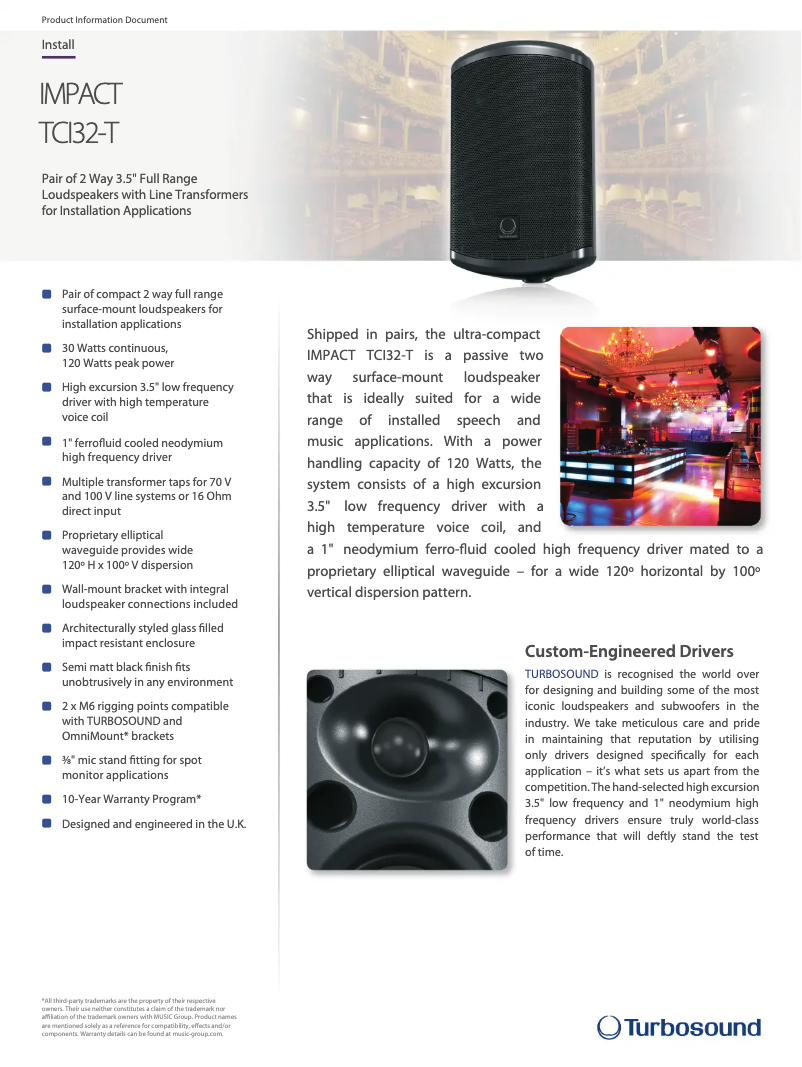 Página 1 del manual Ficha técnica Turbosound Impact TCI32-T