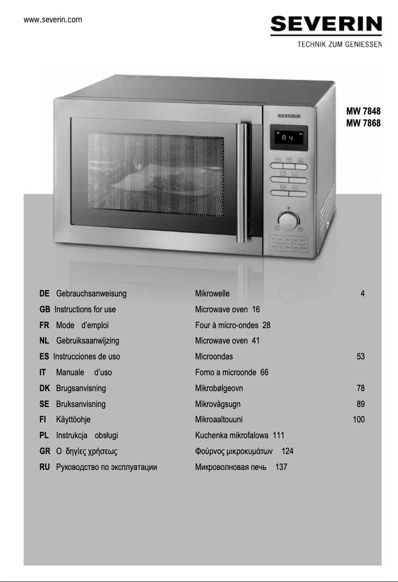 Página 1 del manual Manual de usuario Severin MW 7868