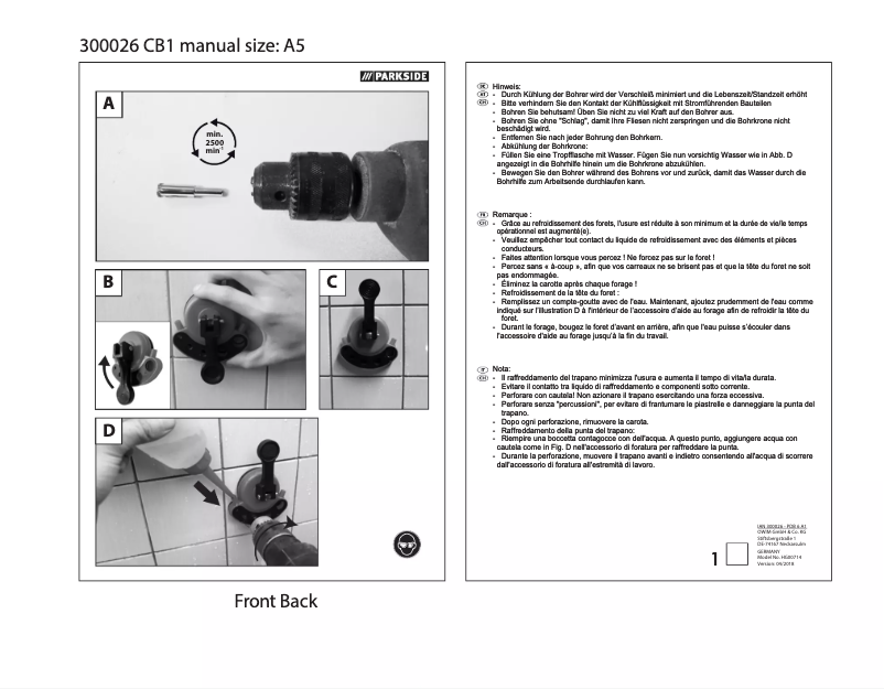 Página 1 del manual Manual de usuario Parkside PDB 6 A1