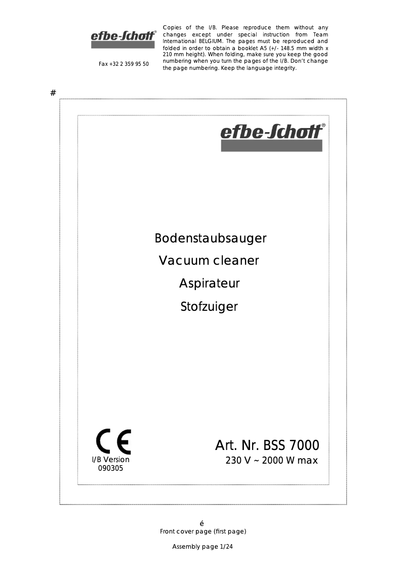 Imagen de la primera página del manual del dispositivo BSS 7000