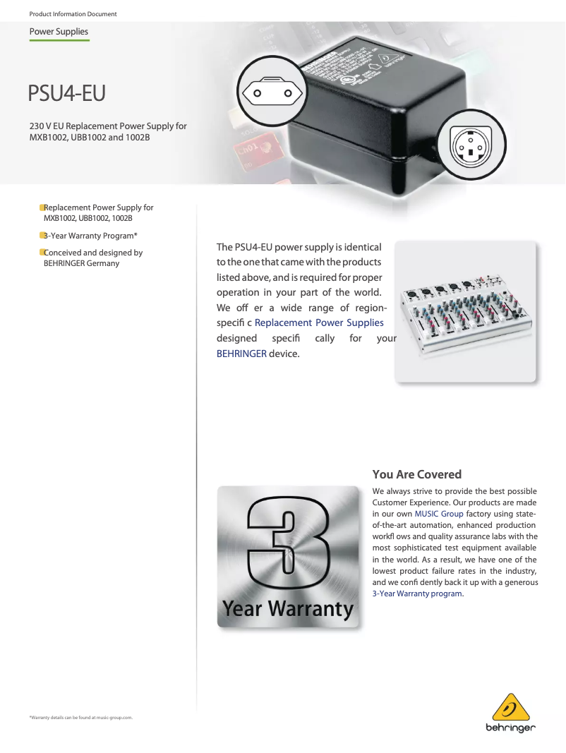 Página 1 del manual Manual de usuario Behringer PSU4-EU