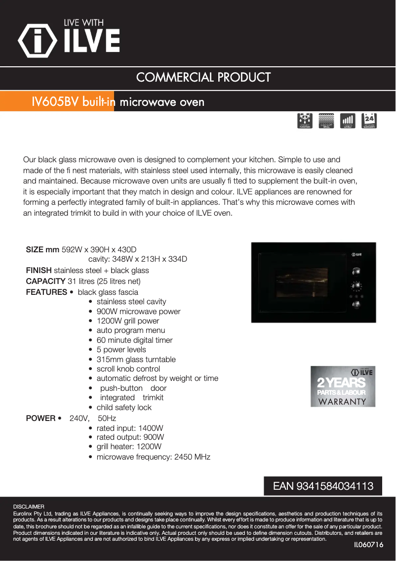 Página 1 del manual Ficha técnica Ilve IV605BV