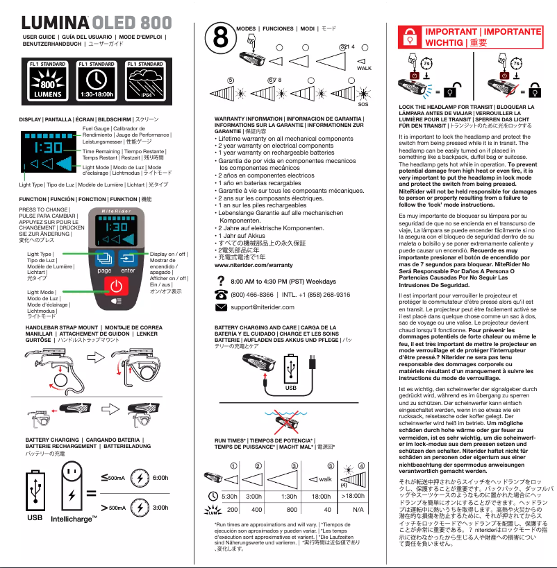 Página 1 del manual Manual de usuario NiteRider Lumina OLED 800