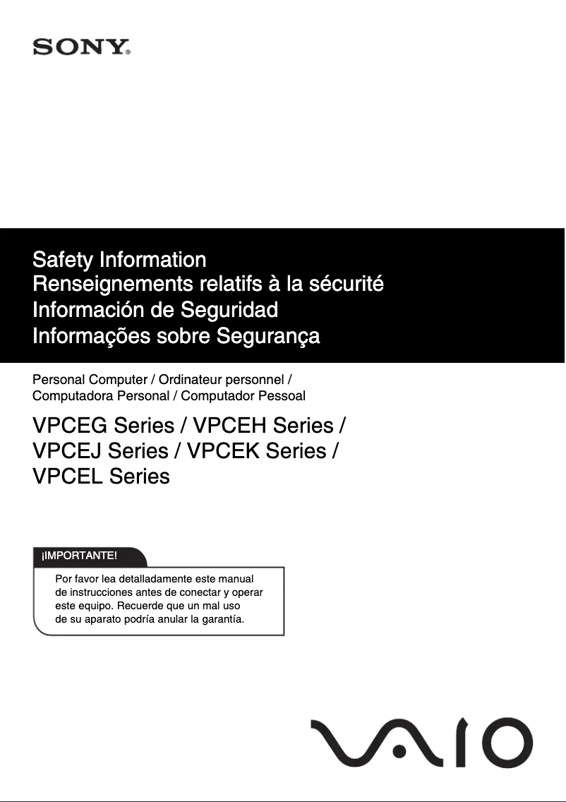 Página 1 del manual Instrucciones de seguridad Sony Vaio VPCEH2LGX