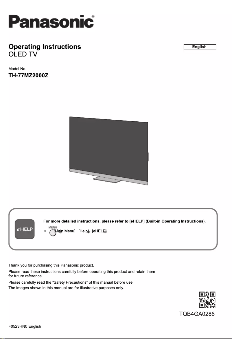 Imagen de la primera página del manual del dispositivo TH-77MZ2000Z