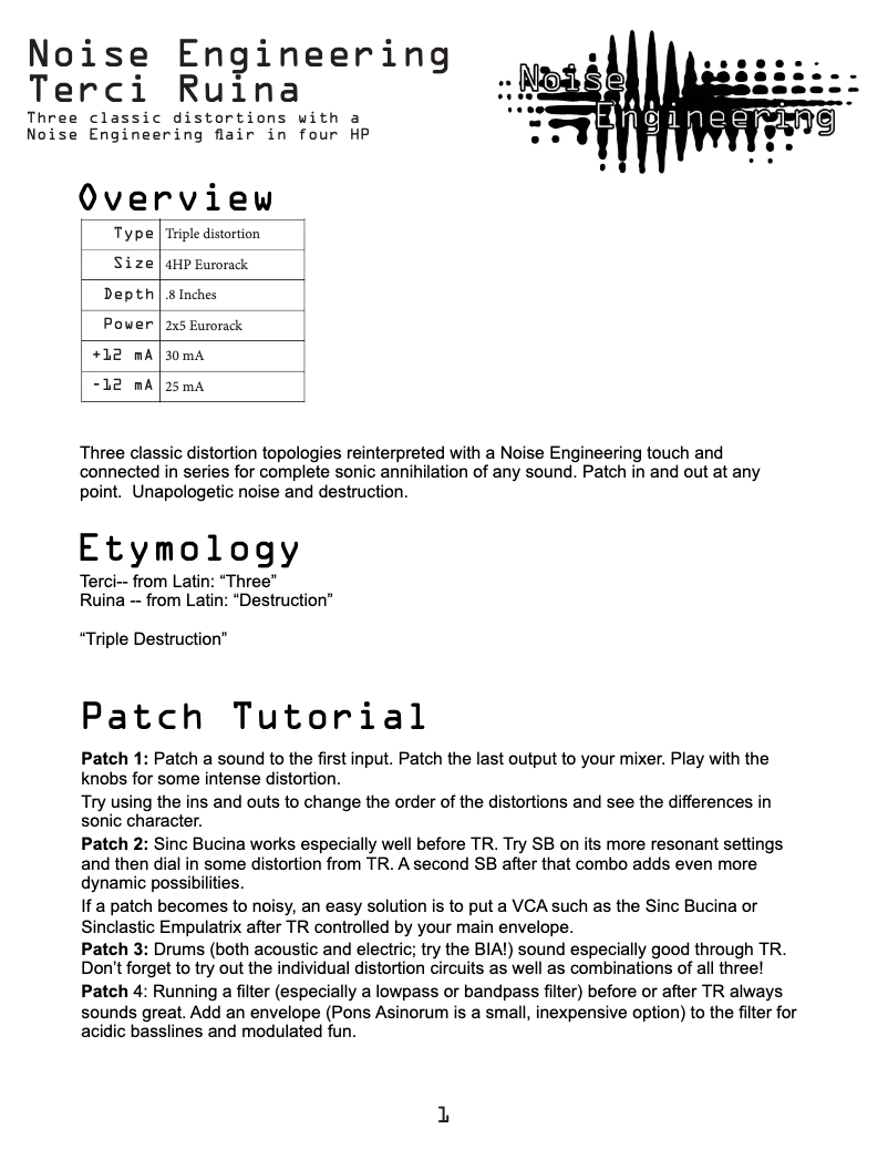 Página 1 del manual Manual de usuario Noise Engineering Terci Ruina
