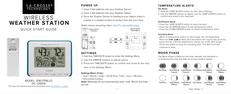 Página 1 del manual Guía de inicio rápido La Crosse Technology 308-1711BLV3
