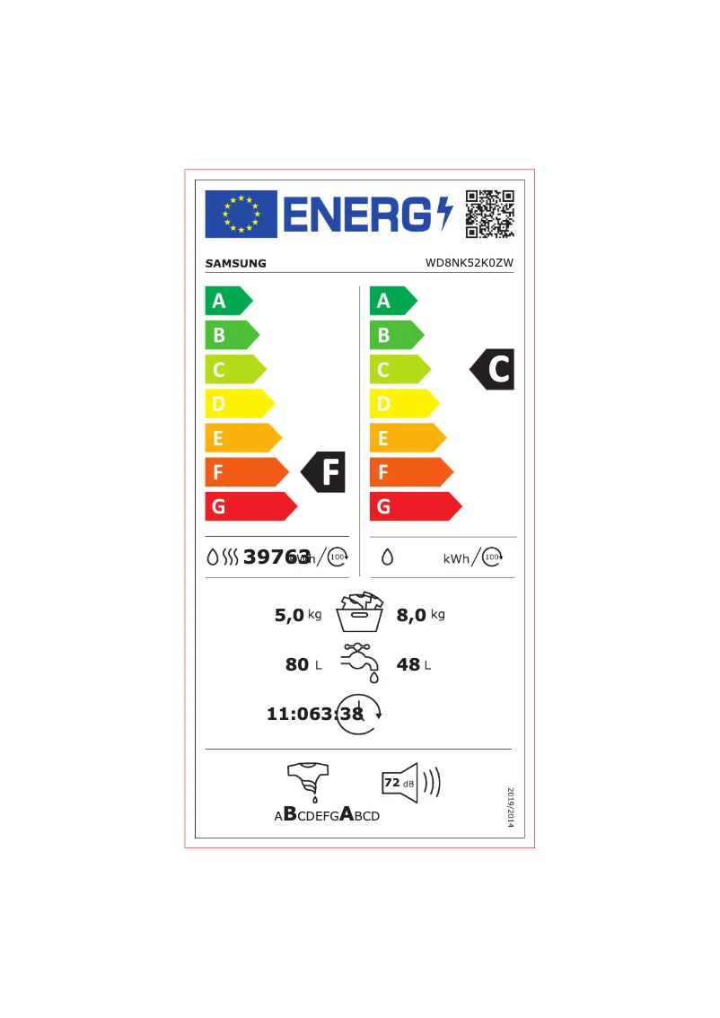 Página 1 del manual Etiqueta energética Samsung WD5500T