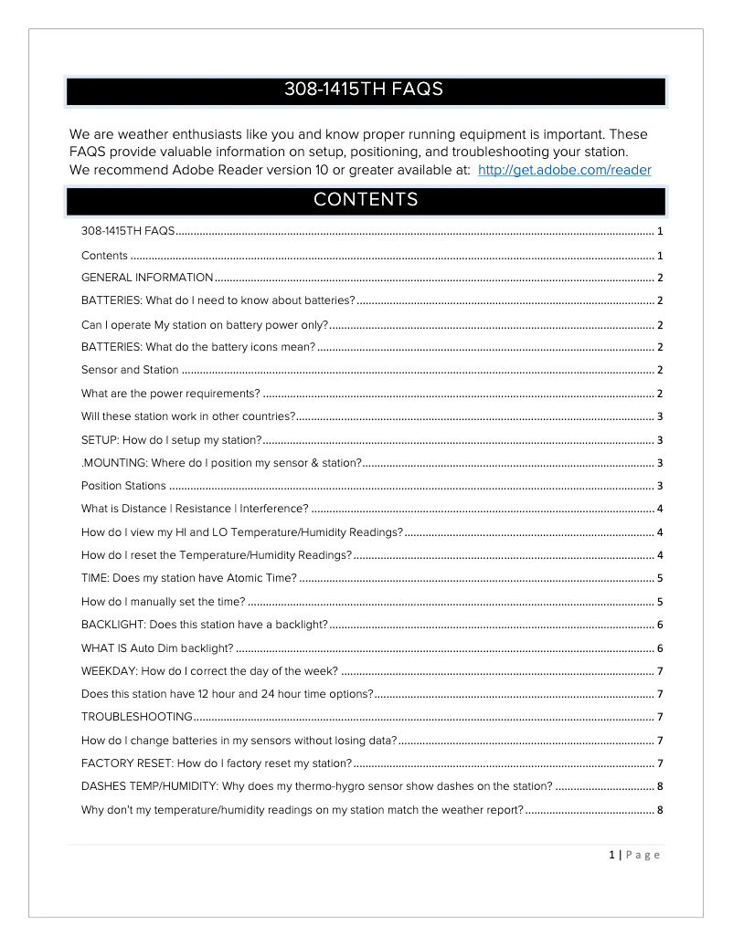 Imagen de la primera página del manual del dispositivo 308-1415TH