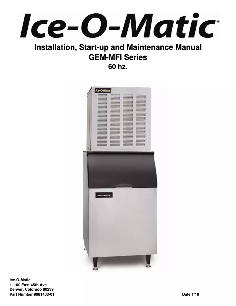 Página 1 del manual Manual de uso y mantenimiento Ice-O-Matic GEM0956A