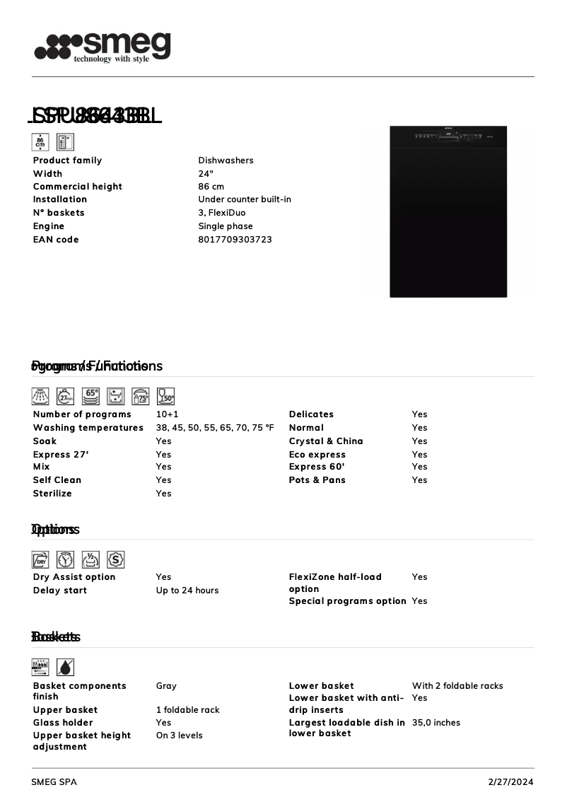 Página 1 del manual Ficha técnica Smeg LSPU8643BL