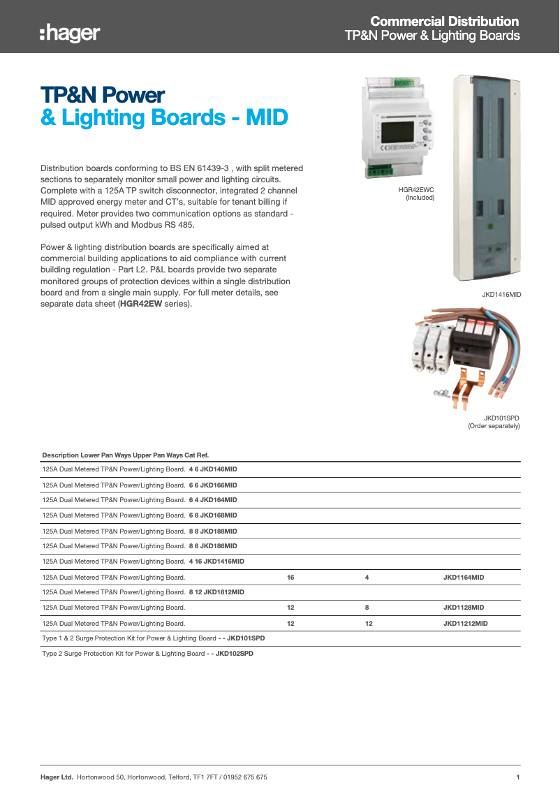 Página 1 del manual Ficha técnica Hager JKD168MID