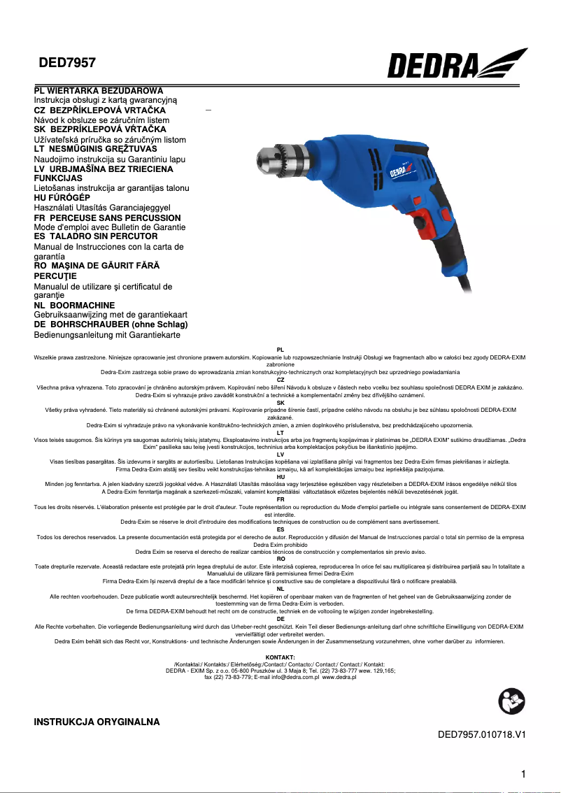 Página 1 del manual Manual de usuario DEDRA DED7957