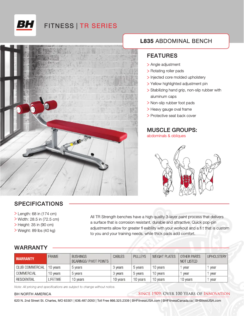 Página 1 del manual Ficha técnica BH Fitness L835