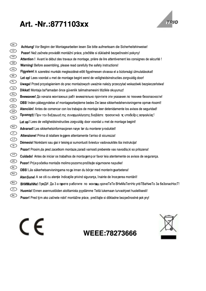 Imagen de la primera página del manual del dispositivo Cassini LED
