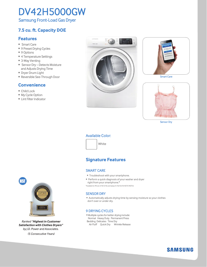 Imagen de la primera página del manual del dispositivo DV42H5000GW