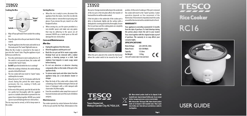 Página 1 del manual Manual de usuario Tesco RC16