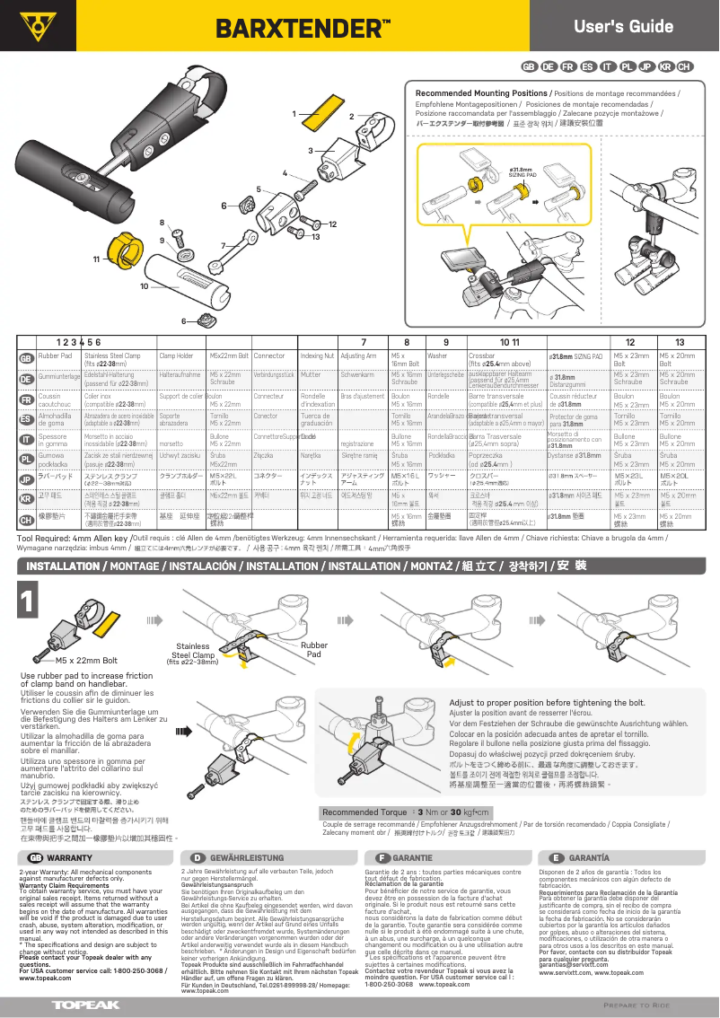 Página 1 del manual Manual de usuario Topeak BARXTENDER