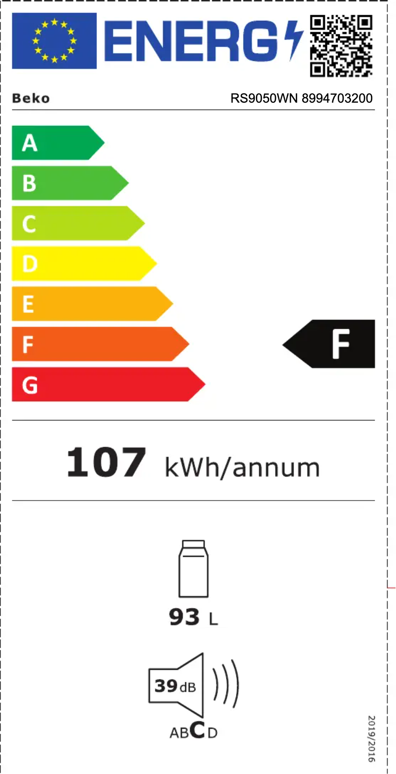 Página 1 del manual Etiqueta energética Beko RS9050WN