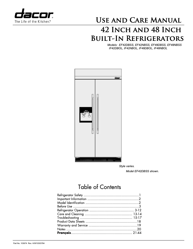 Imagen de la primera página del manual del dispositivo EF48DBSS