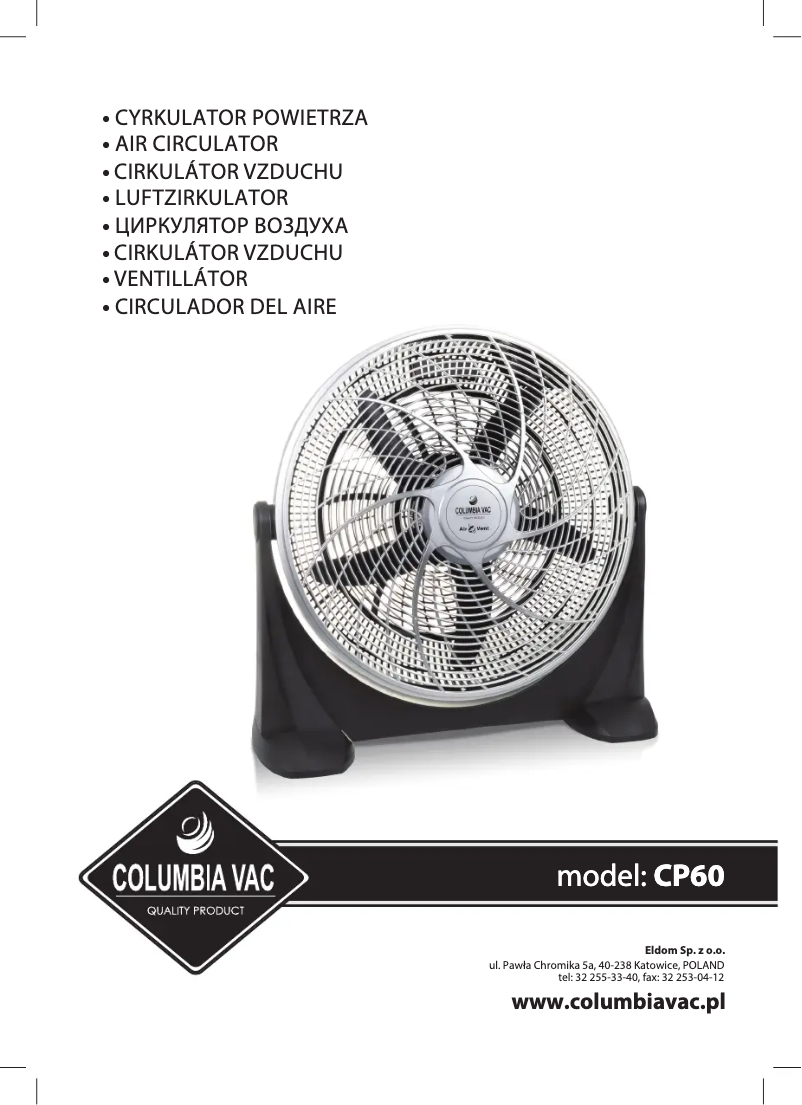 Imagen de la primera página del manual del dispositivo Columbiavac CP60