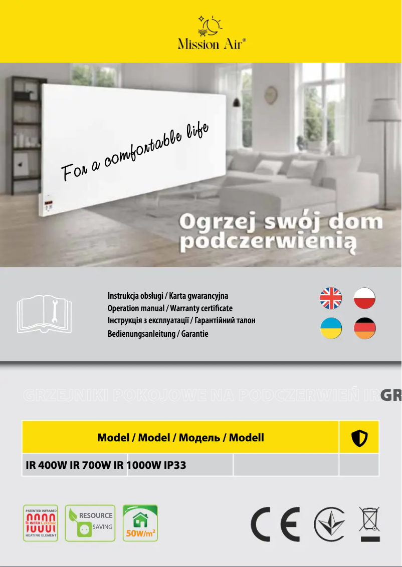 Imagen de la primera página del manual del dispositivo IR 700 W