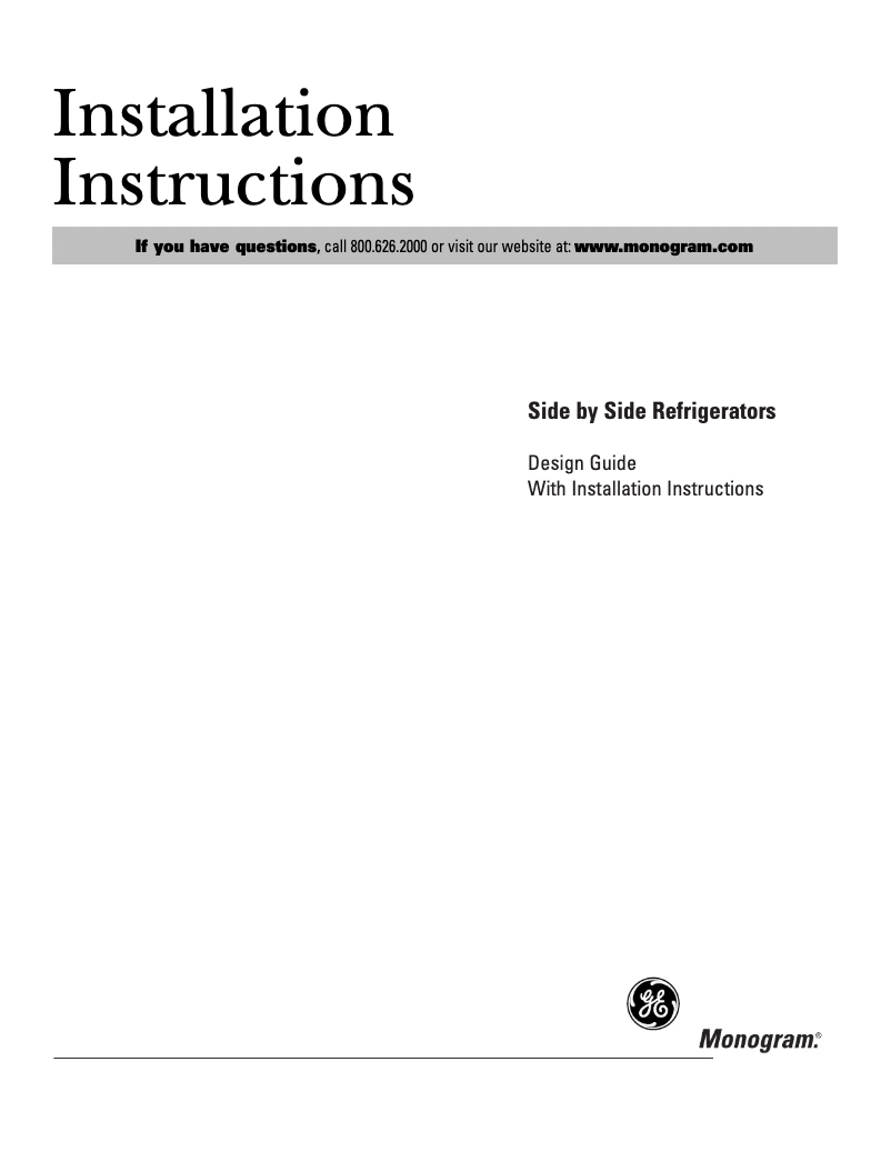 Página 1 del manual Guía de instalación GE ZIS360NR