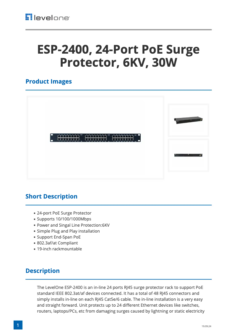 Página 1 del manual Ficha técnica LevelOne ESP-2400