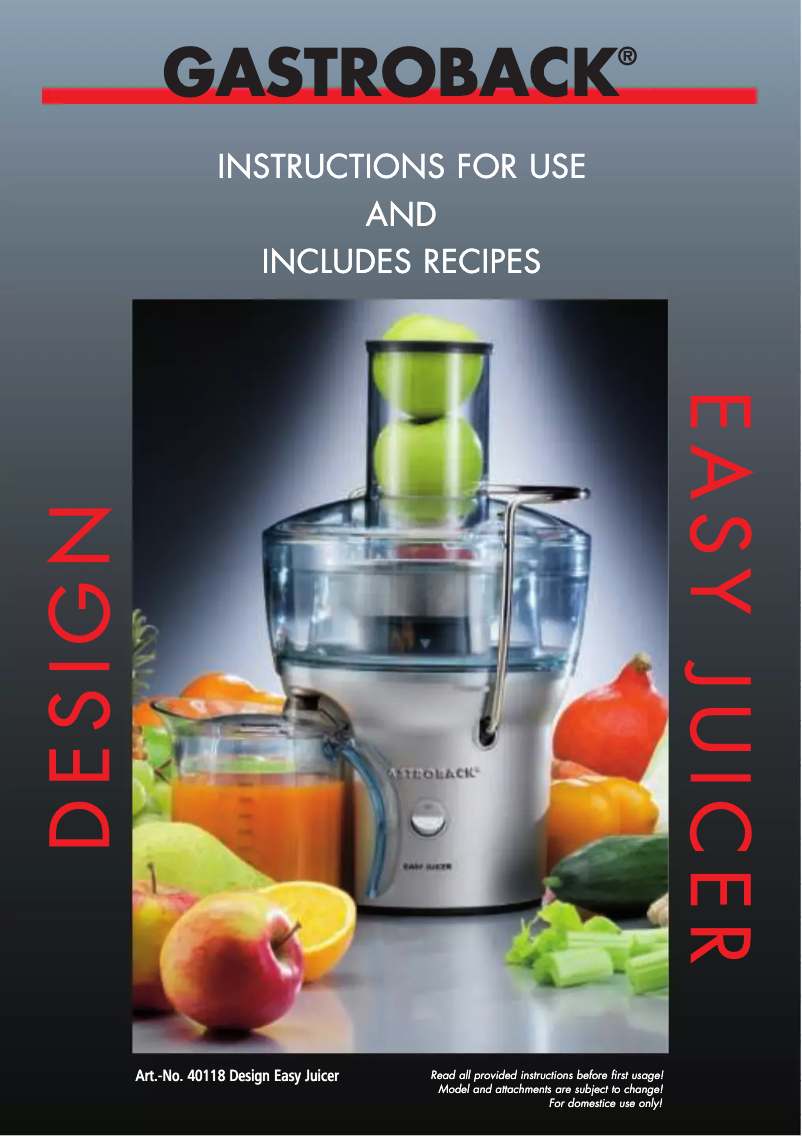 Imagen de la primera página del manual del dispositivo Easy Juicer 40118