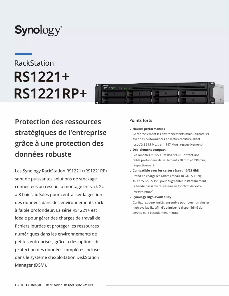 Página 1 del manual Ficha técnica Synology RackStation RS1221+