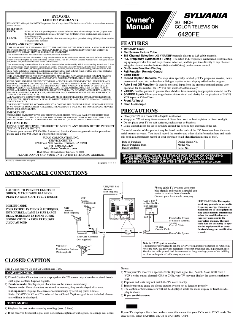 Página 1 del manual Manual de usuario Sylvania 6420FE