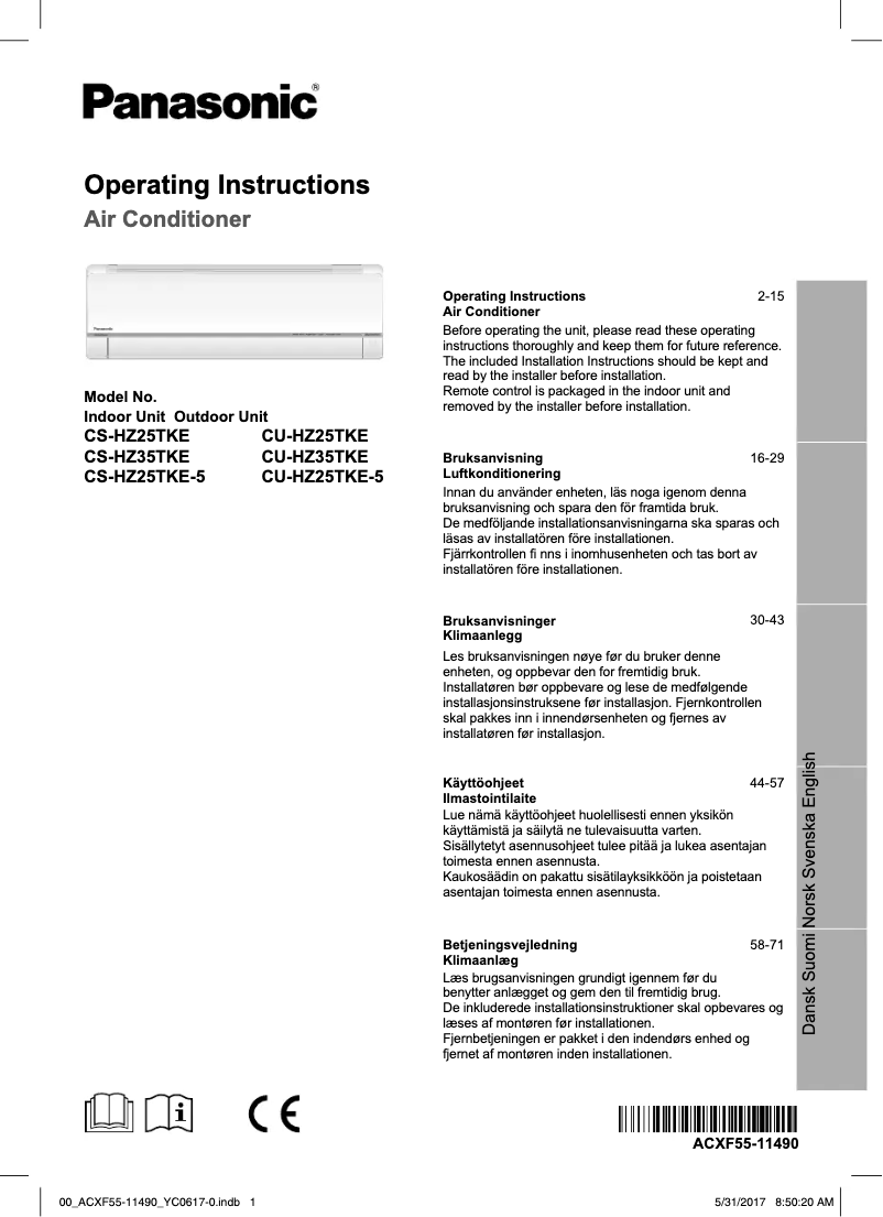 Imagen de la primera página del manual del dispositivo CU-HZ25TKE5