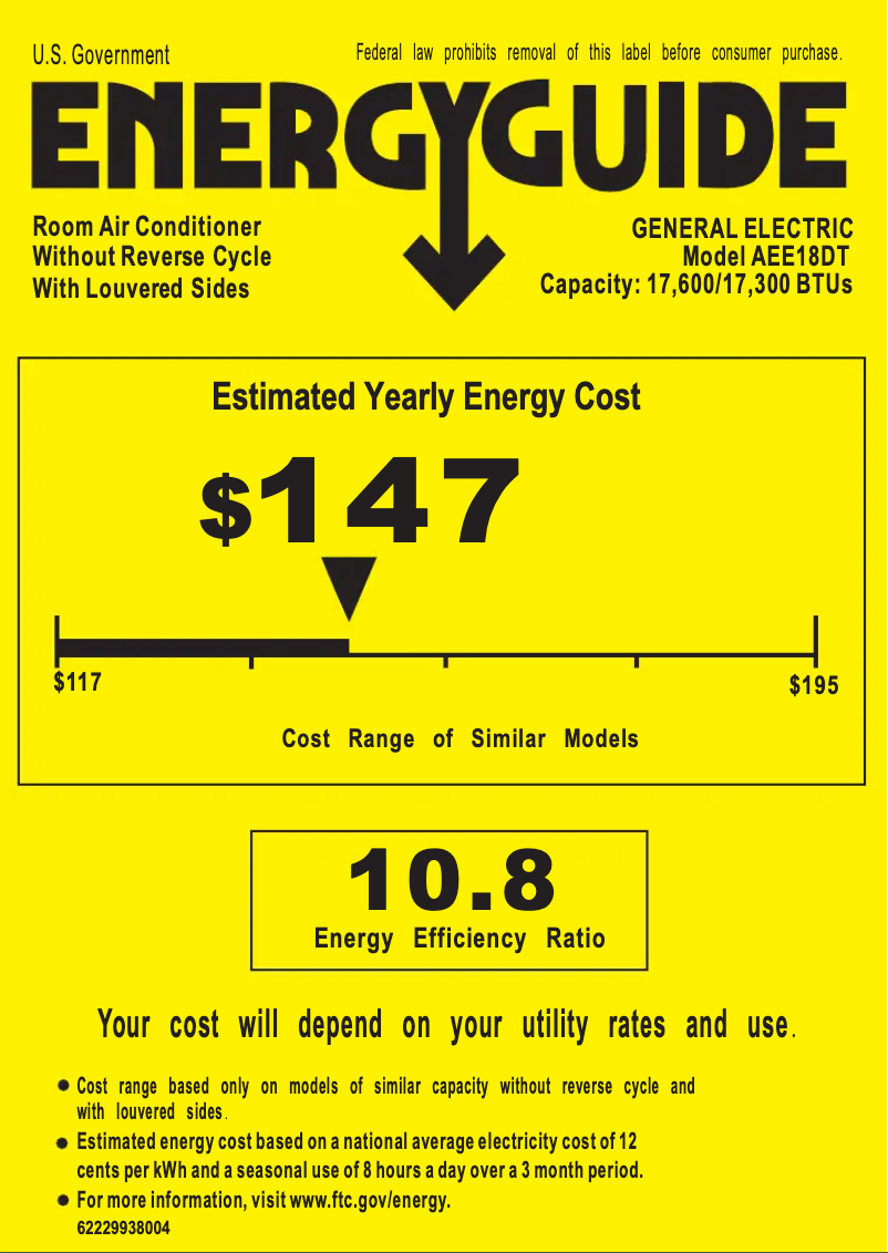 Página 1 del manual Etiqueta energética GE AEE18DT