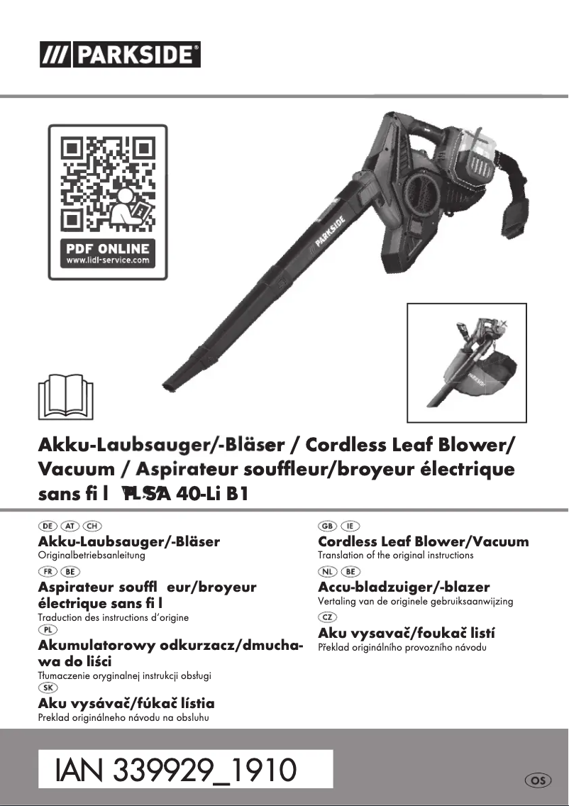 Página nº 1 - Manual de usuario Parkside PLSA 40-Li B1