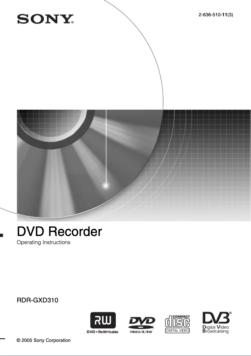 Imagen de la primera página del manual del dispositivo RDR-GXD310