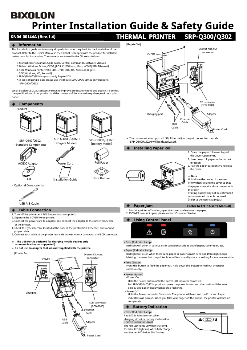 Imagen de la primera página del manual del dispositivo SRP-Q300