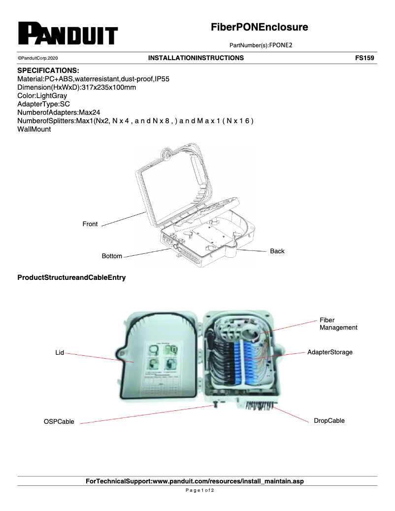 Imagen de la primera página del manual del dispositivo FPONE2
