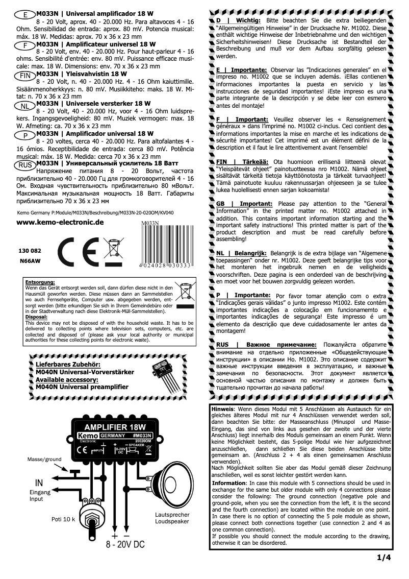 Página 1 del manual Manual de usuario Kemo M033N