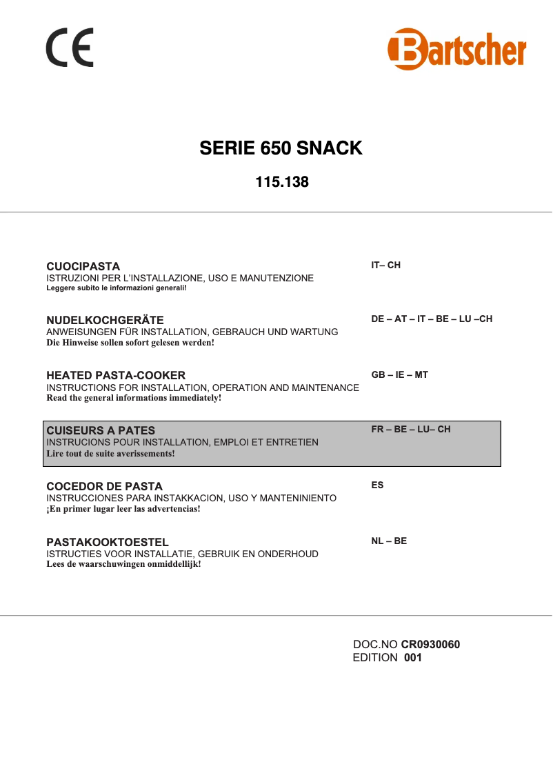 Página 1 del manual Manual de usuario Bartscher 115138