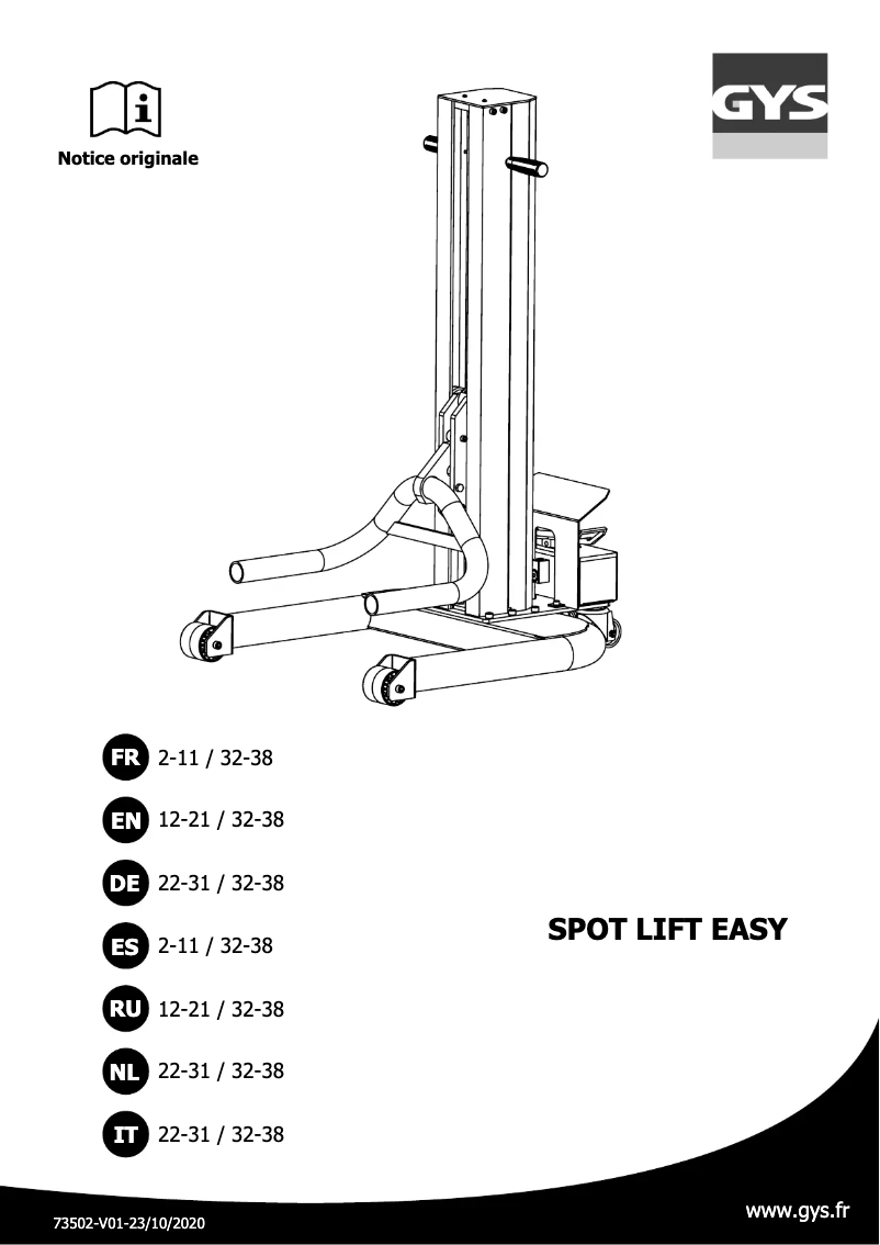 Página 1 del manual Manual de usuario GYS Spot Lift Easy