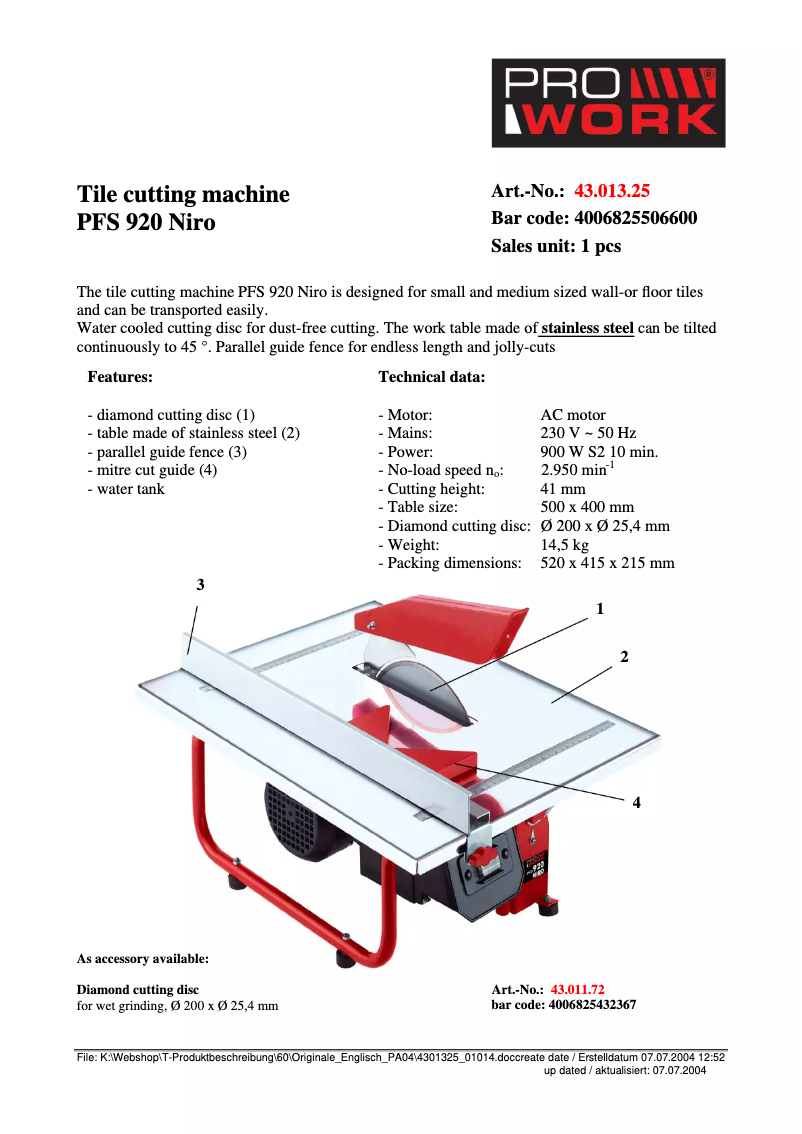 Imagen de la primera página del manual del dispositivo PFS 920 Niro