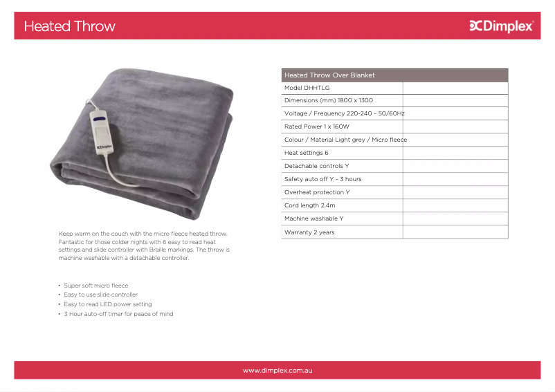 Página 1 del manual Ficha técnica Dimplex DHHTLG