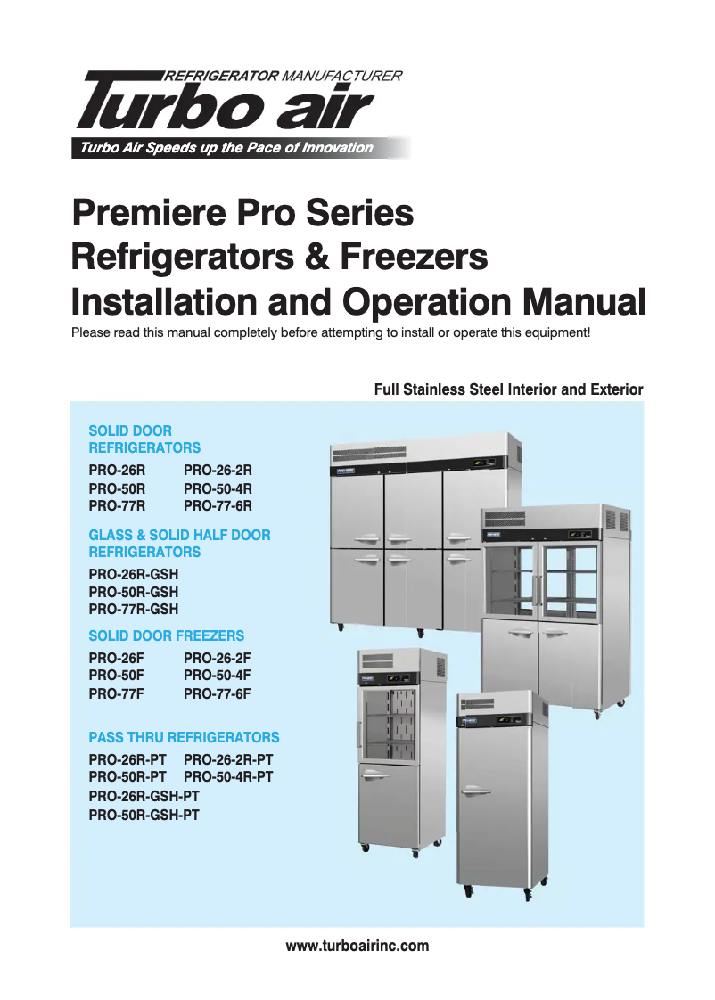 Página 1 del manual Manual de usuario Turbo air PRO-77R-GSH-N