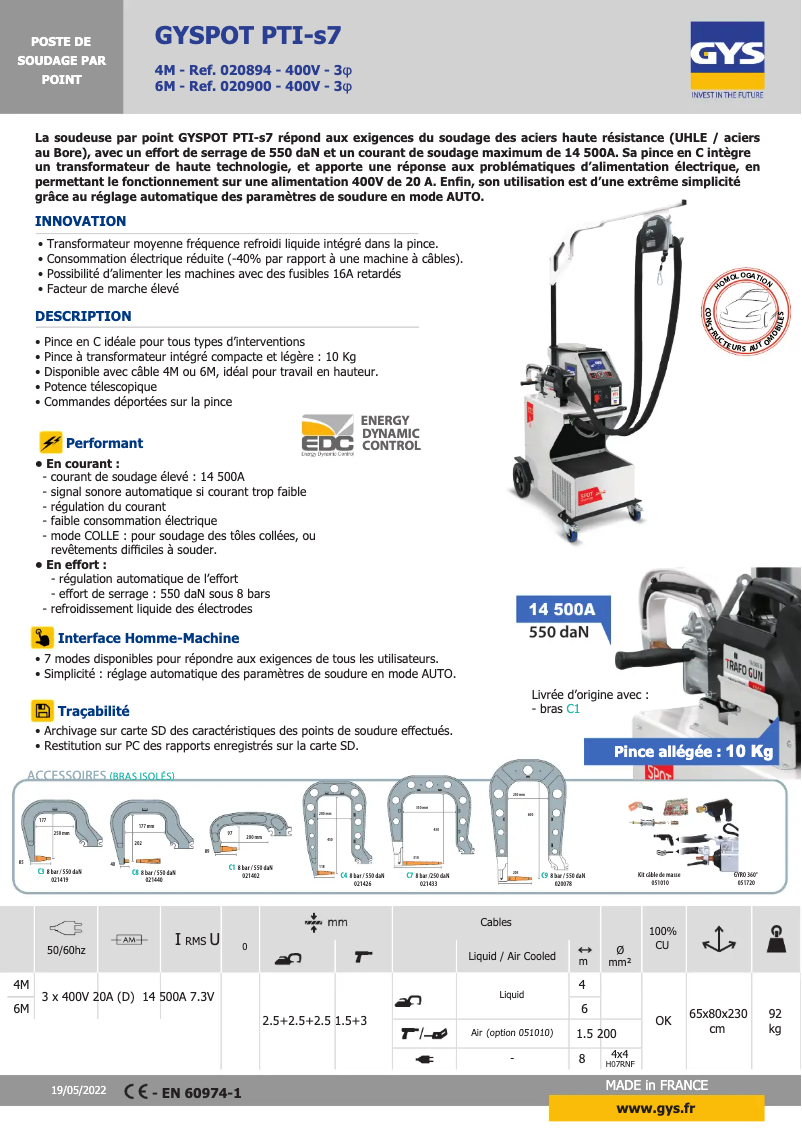 Página 1 del manual Ficha técnica GYS Gyspot Evolution PTI-S7