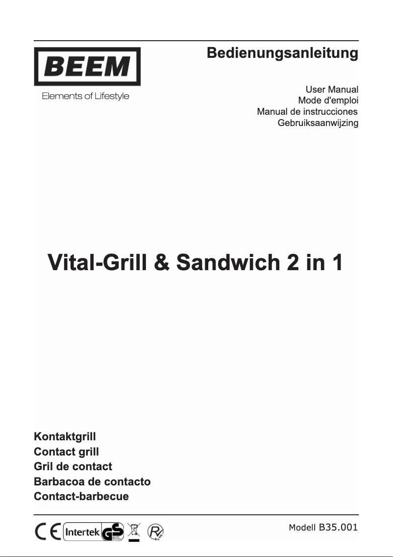 Imagen de la primera página del manual del dispositivo Vital-Grill & Sandwich 2 in 1