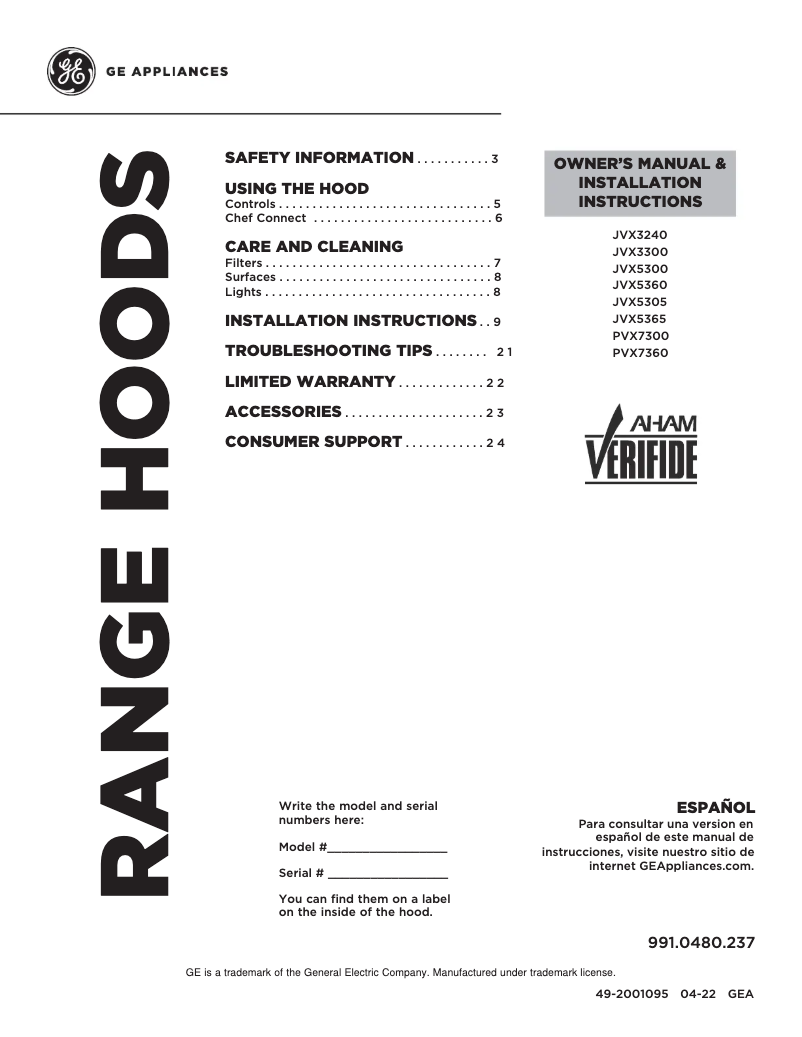 Imagen de la primera página del manual del dispositivo JVX5365SJSS