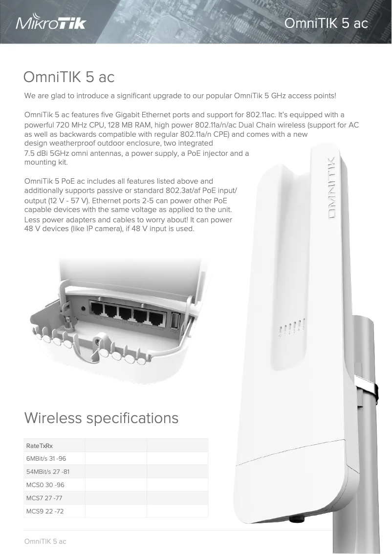 Imagen de la primera página del manual del dispositivo OmniTIK 5 PoE ac