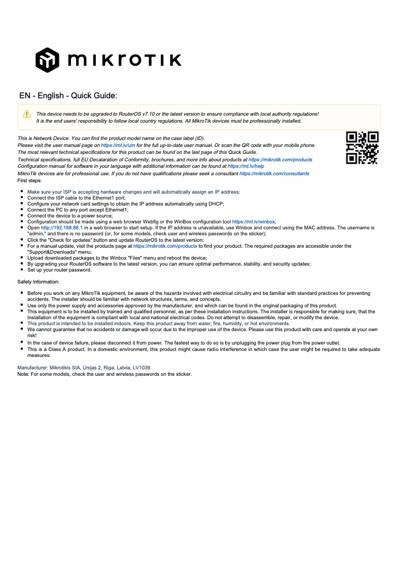 Página nº 1 - Manual de usuario Mikrotik hEX PoE lite